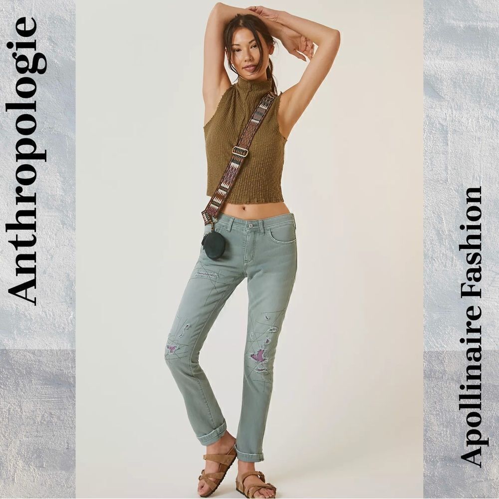 ANTHROPOLOGIE BY PILCRO SLIM BOYFRIEND JEANS IN GREEN SIZE 30 NWT